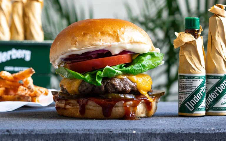 UNDERBERG BURGER WITH SWEET POTATO FRIES