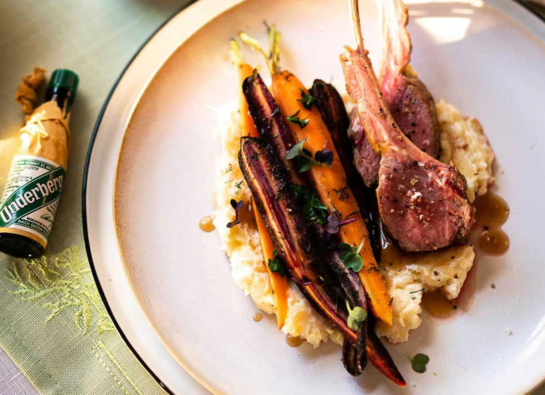 RACK OF LAMB WITH CARAMELIZED CARROTS AND MASHED PARSNIP